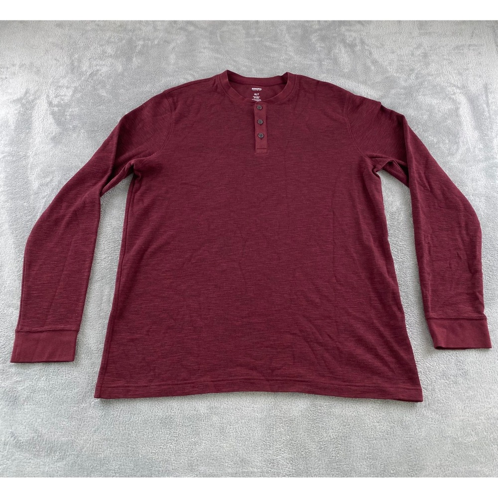 Sonoma Goods For Life‎ Mens XLT Burgundy Heathered Long Sleeve Henley Shirt